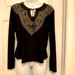 Mixit Women Black Long Sleeve Beaded Split Sleeve Top Size Large‎